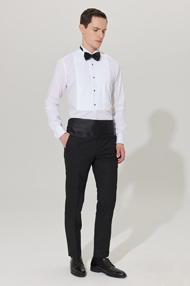 Erkek Beyaz Ütü Gerektirmeyen Slim Fit Dar Kesim Ata Yaka %100 Pamuk Non-ıron Gömlek - 2