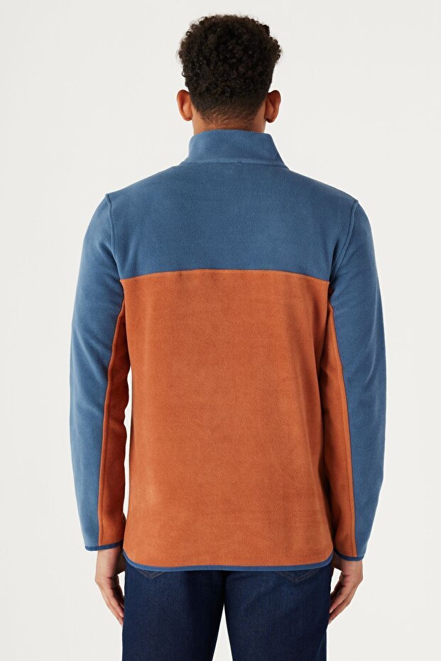 Erkek Indıgo-kıremıt Standart Fit Normal Kesim Günlük Rahat Çift Renkli Polar Spor Sweatshirt - 5