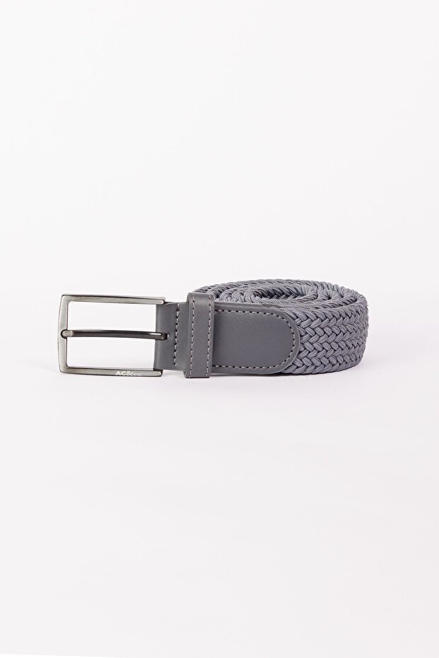 Men's Gray Casual Faux Leather Knitted Jean Denim Belt
