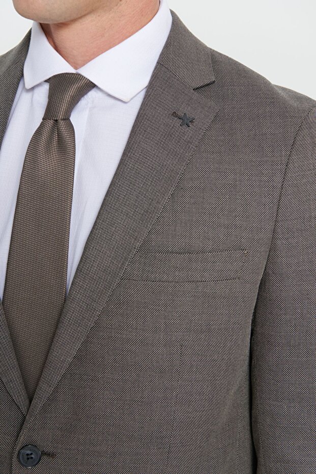 Erkek Siyah-gri Regular Fit Rahat Kesim Mono Yaka Desenli Takım Elbise - 5