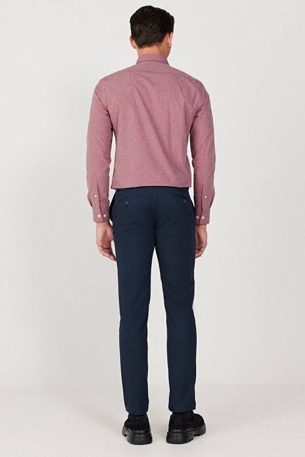 Erkek Lacivert Slim Fit Dar Kesim Pamuklu Esnek Rahat Armürlü Pantolon - 6
