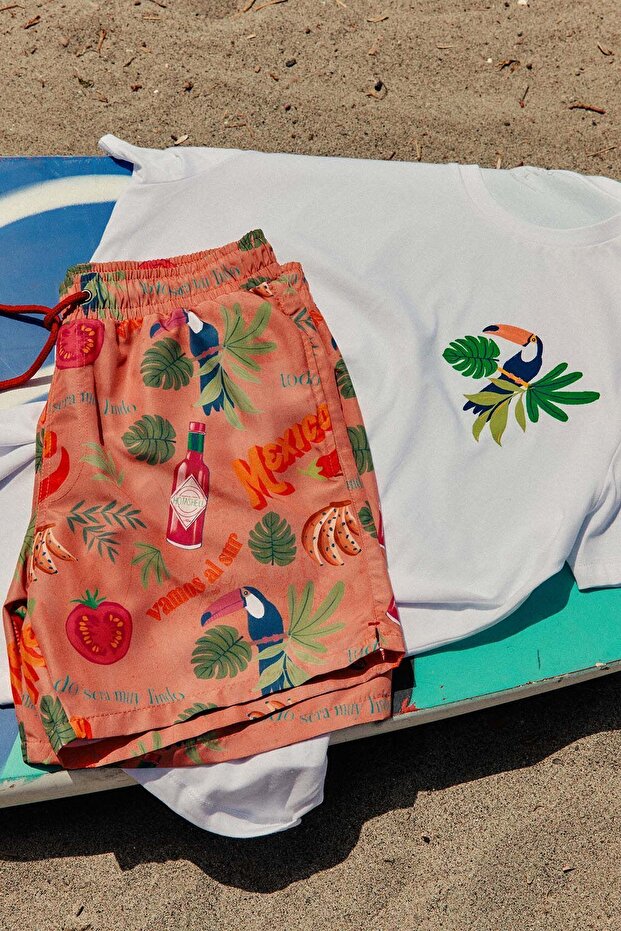 Erkek Beyaz Standart Fit Normal Kesim %100 Pamuk Yumuşak Dokulu Tasarım Baskılı Bisiklet Yaka Tişört - 3