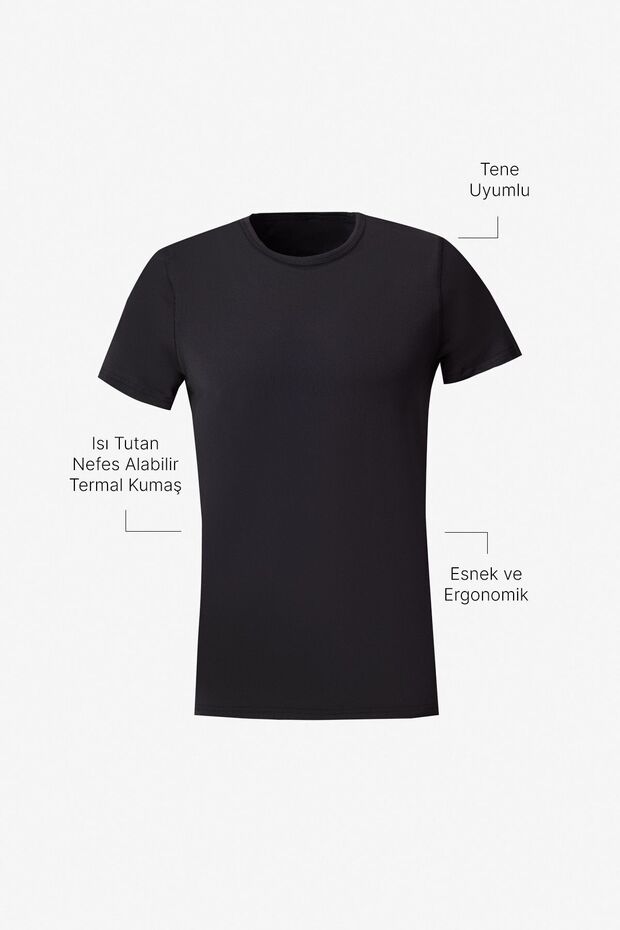 Men's Heat-Keeping Breathable Thermal Black Standard Fit Regular Fit Flexible Underwear T-Shirt