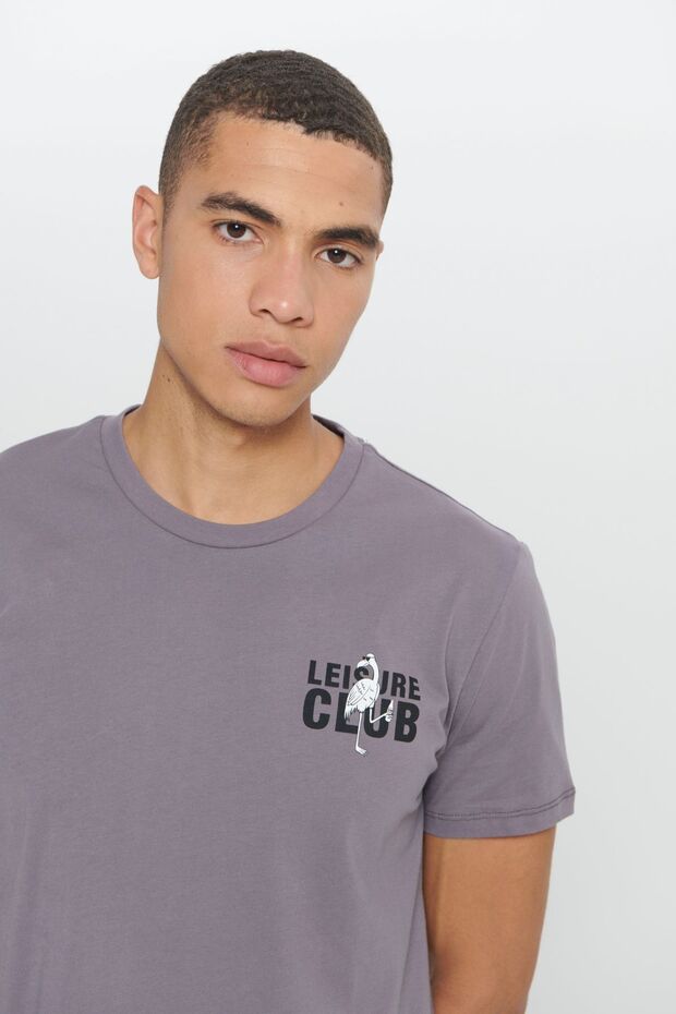 Erkek Antrasit Standart Fit Normal Kesim %100 Pamuk Baskılı Bisiklet Yaka Tişört - 4