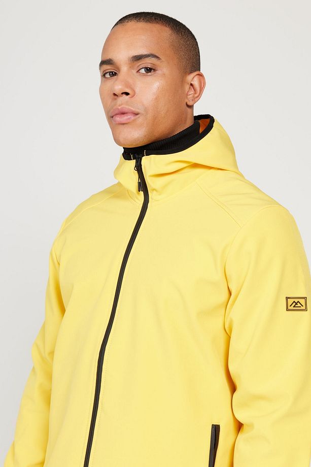Erkek Sarı Standart Fit Normal Kesim Dik Yaka Softshell Mont - 6
