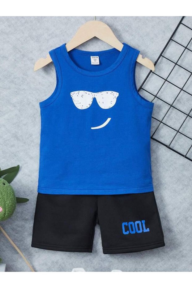 Cobalt Blue Cool Printed Children's T-Shirt and Shorts Set - Girls and Boys