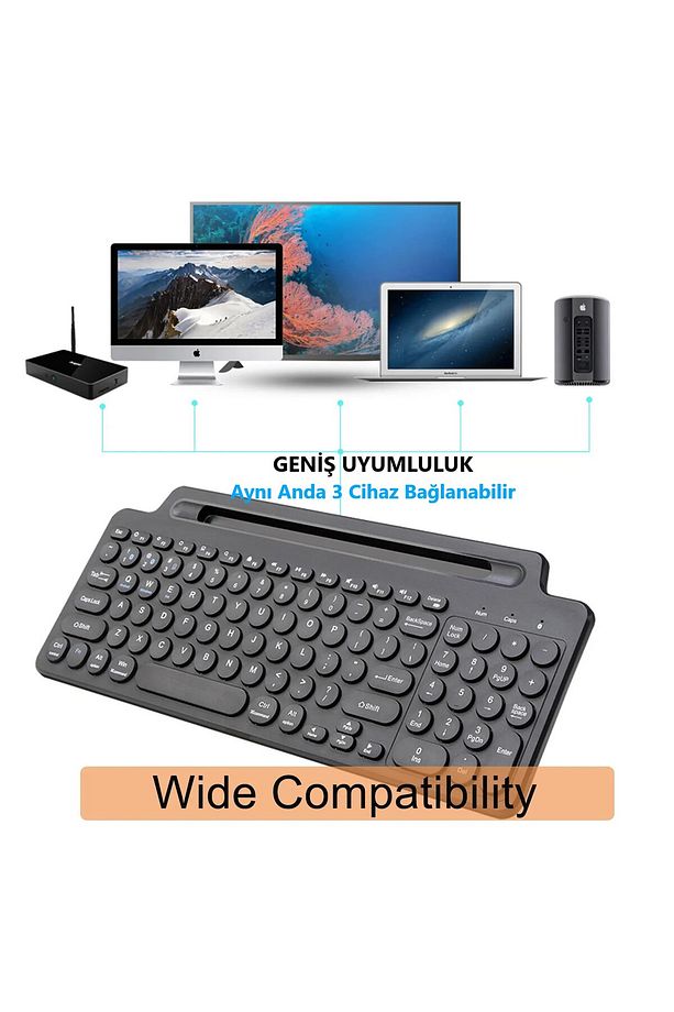 Bluetooth Klavye +2.4Ghz Kablosuz Kendinden Standlı Tablet Telefon Tv PC Android IOS Windows Numerik - 8
