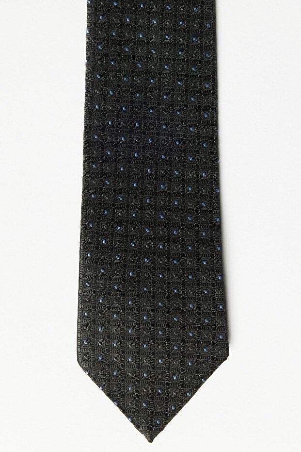 Men's Anthracite-indigo Patterned Tie - 2