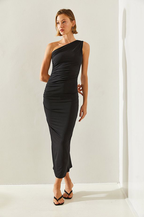 Kadın Polo Tek Omuz Drape Detaylı Midi Boy Elbise 60251437 - 6