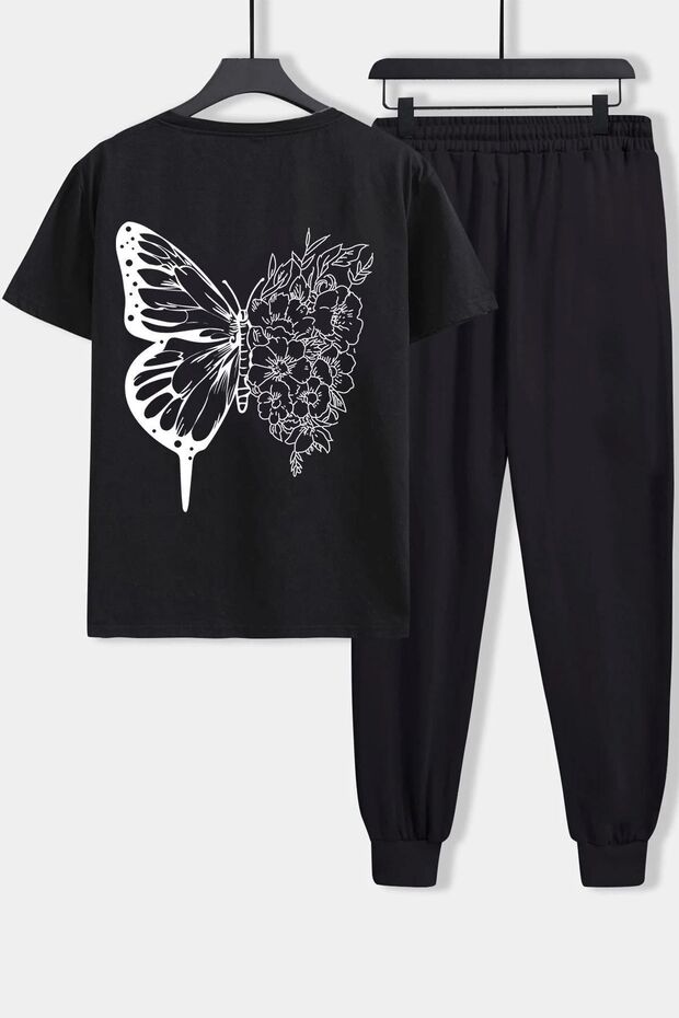 Unisex Drawing Butterflies Printed 2-Piece Tracksuit Set