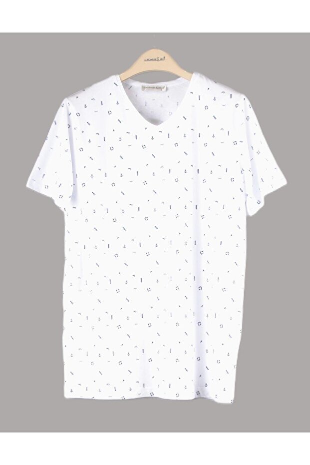 V-Neck Patterned Basic T-Shirt - E23-230 - 1