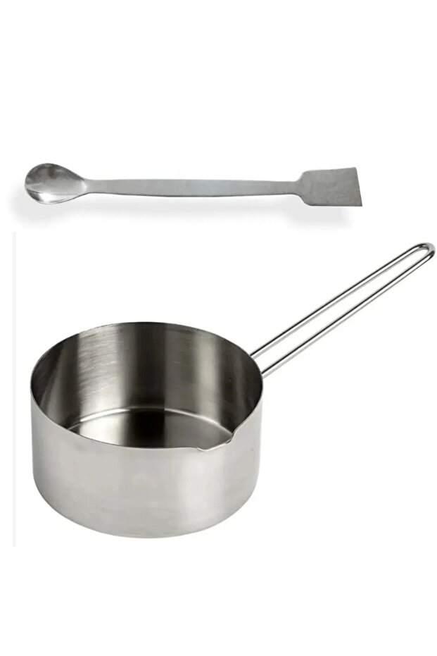 Mum Eritme Kabı 500 Ml + Parafin Karıştırma Kaşığı Seti Parafin Soya Mumu Eritme Mum Yapımı Çelik - 1