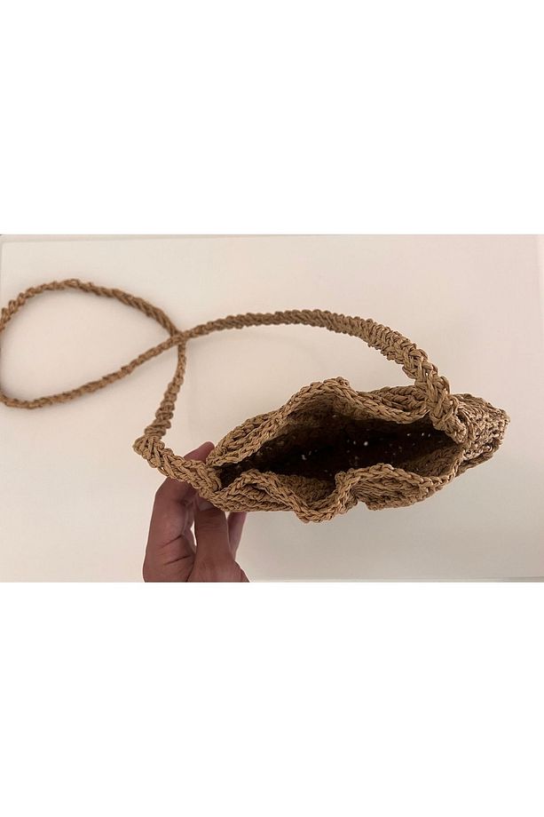 Hasır Dokumalı El Örgüsü Kağıt İp Çapraz Çanta, Handmade - 3