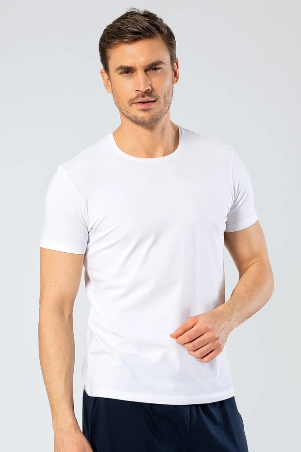 2 Pieces Men's Bamboo T-Shirt with Bicycle Collar Short Sleeves - Undershirt 96% Bamboo 4% Lycra