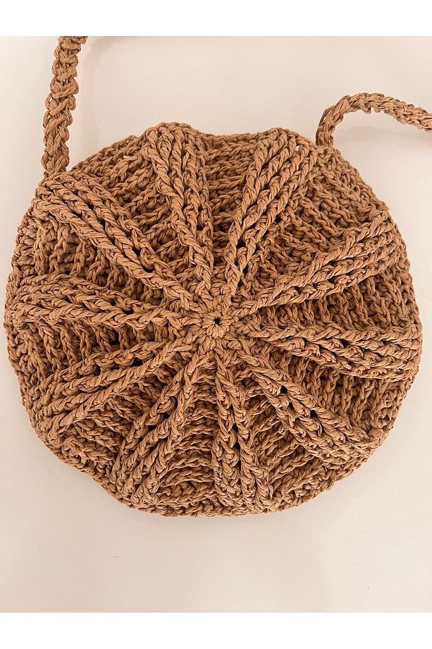 Hasır Dokumalı El Örgüsü Kağıt İp Çapraz Çanta, Handmade - 2