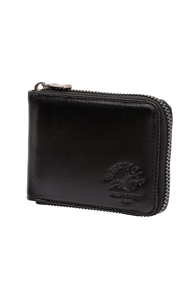 West Polo Genuine Leather Unisex Zippered Wallet Card Holder
