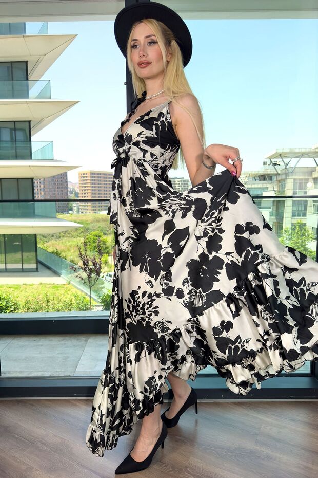 Patterned Chiffon Dress - Envelope Cut - 7