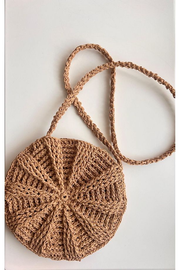 Hasır Dokumalı El Örgüsü Kağıt İp Çapraz Çanta, Handmade - 1