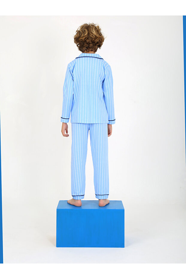 بيجامة للأولاد مخططة بأزرار - 4