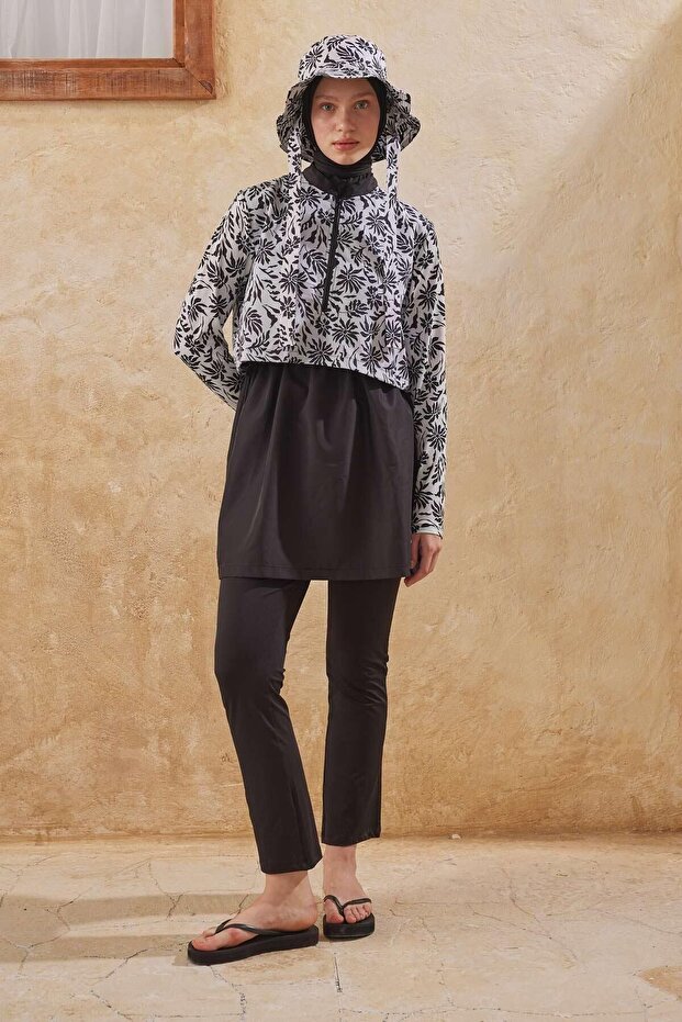 Μαγιό 3 τεμαχίων Floral Ecru Hijab - Ύφασμα Parachute - 4