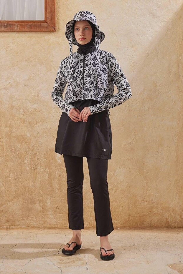 Μαγιό 3 τεμαχίων Floral Ecru Hijab - Ύφασμα Parachute - 3