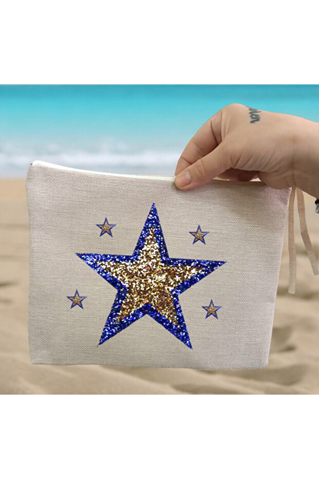 Linen Star Printed Clutch Bag