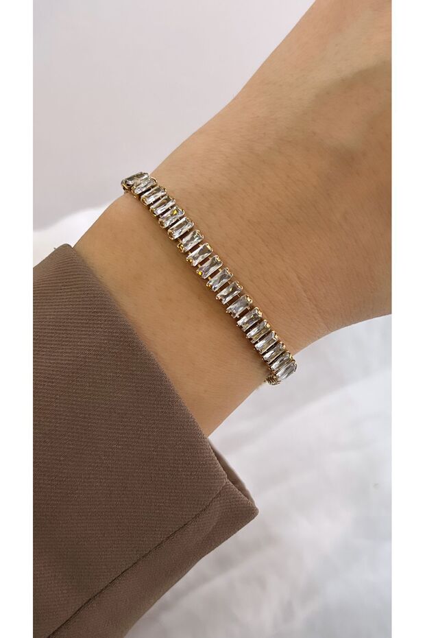 Steel gold baguette stone bracelet