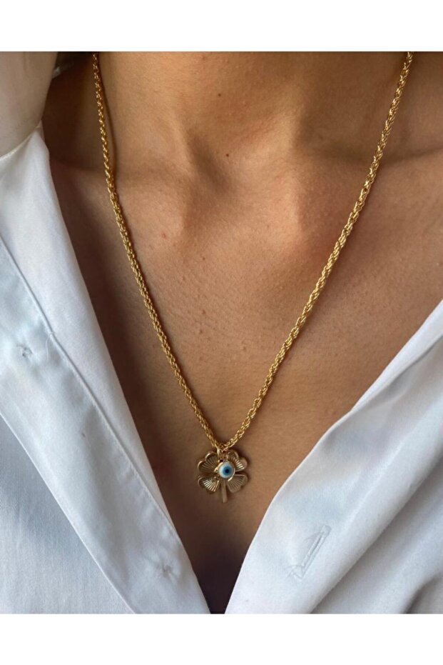 Nazarlı Yonca Altın Kolye - 1