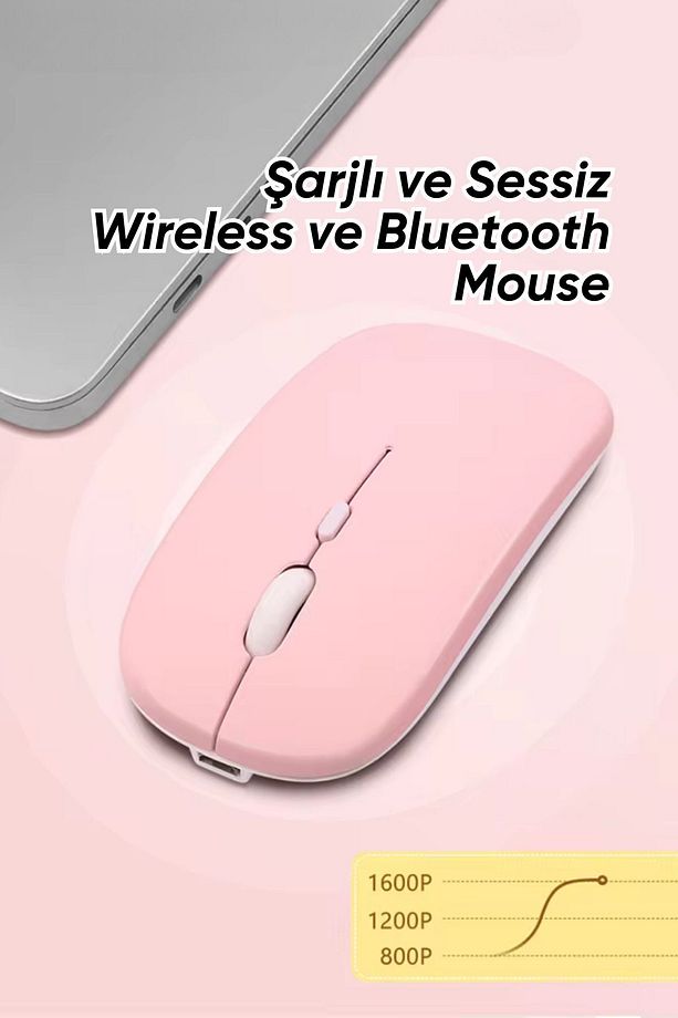 Kablosuz Wireless 2.4g Bluetooth Sessiz Mouse Şarj Edilebilir Rgb Renkli Ergonomik Tasarımlı - 1
