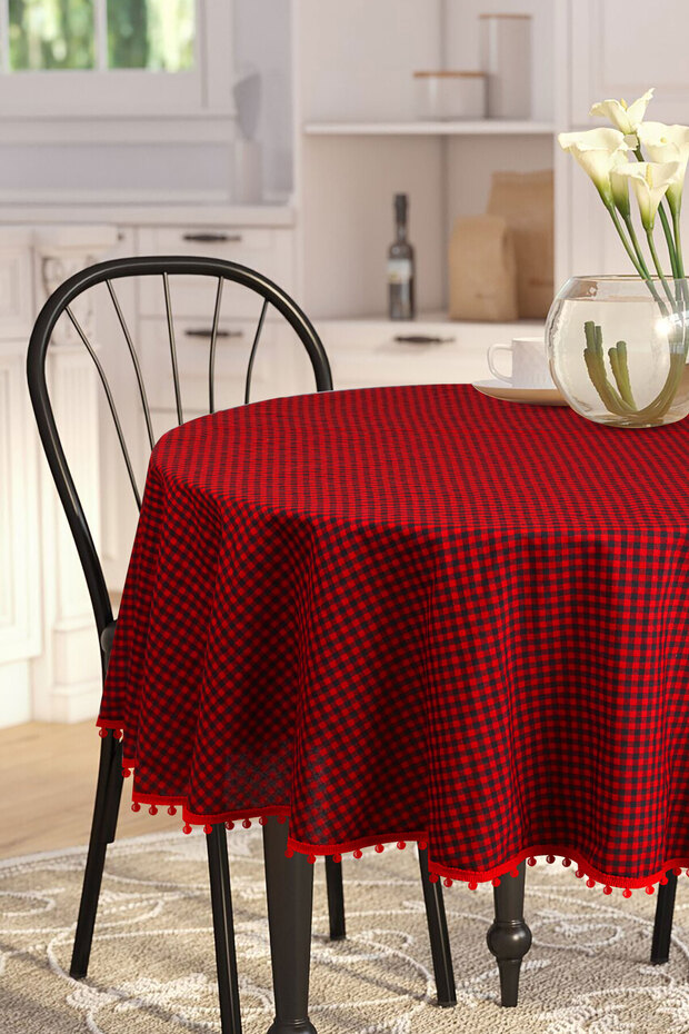 بوميل القماش القطني جولة بوم بوم مفرش المائدة القماش القطني جولة - 3