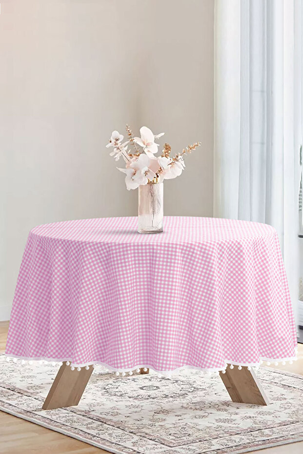 Bommel Gingham Round Pompom Tablecloth Gingham Round - 1