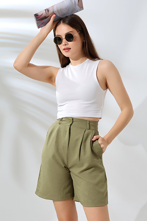 Keten Diz Üstü Şort - 1