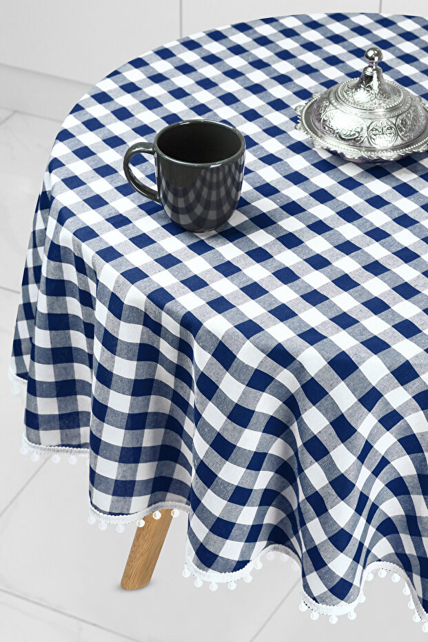 بوميل القماش القطني جولة بوم بوم مفرش المائدة القماش القطني جولة - 3