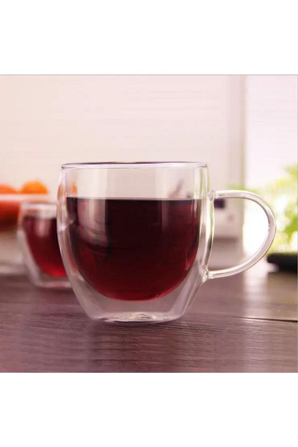 Neskafe Çay Fincanı Çift Cidarlı Cam Kupa 250 ml Kulplu Cam Bardak 4 Adet 2037 - 8