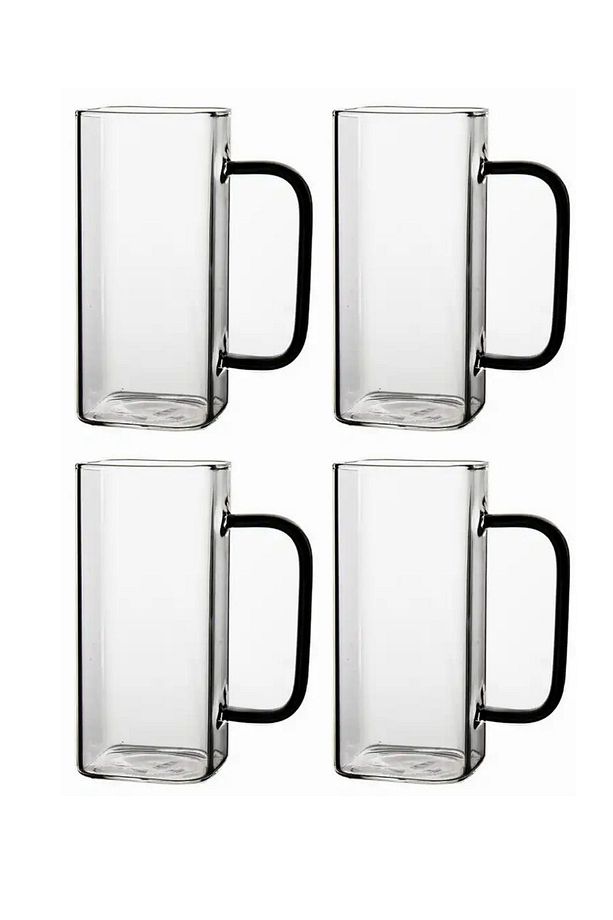 Yeni Nesil Kare Cam Füme Kulplu Latte,meşrubat,nescafe,süt,su Bardağı 350 ml 4 Adet - 1