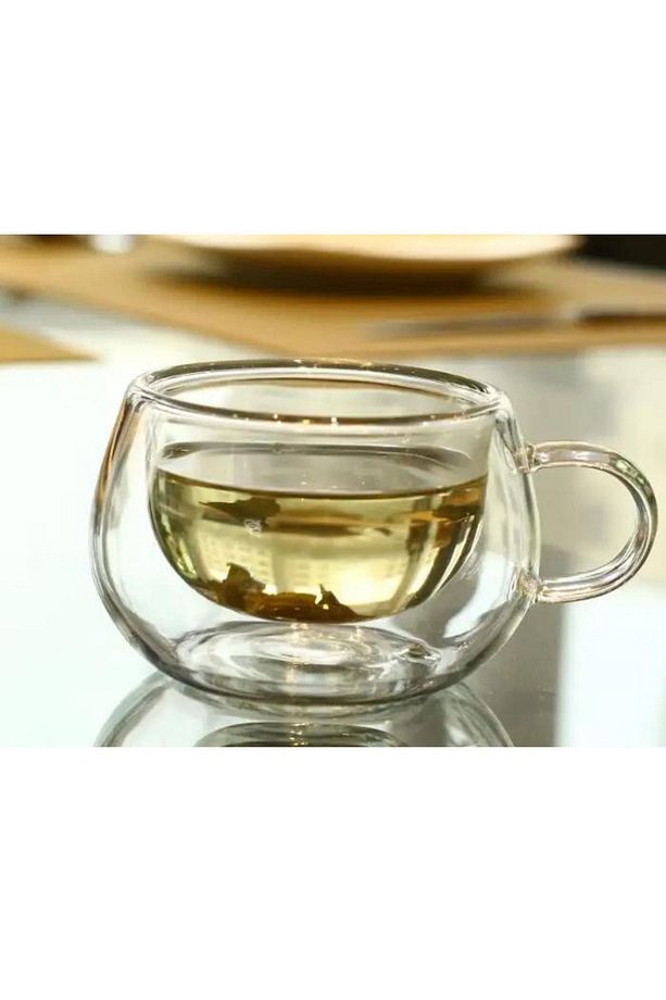 Yeni Tasarım Çift Cidarlı 200 ml Kulplu Cam Bardak, Neskafe Fincanı, Çay Kupası, 4 Adet 2673 - 4