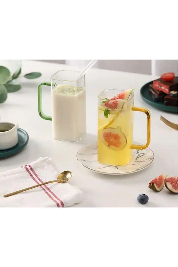 Yeni Nesil Kare Cam Füme Kulplu Latte,meşrubat,nescafe,süt,su Bardağı 350 ml 4 Adet - 5