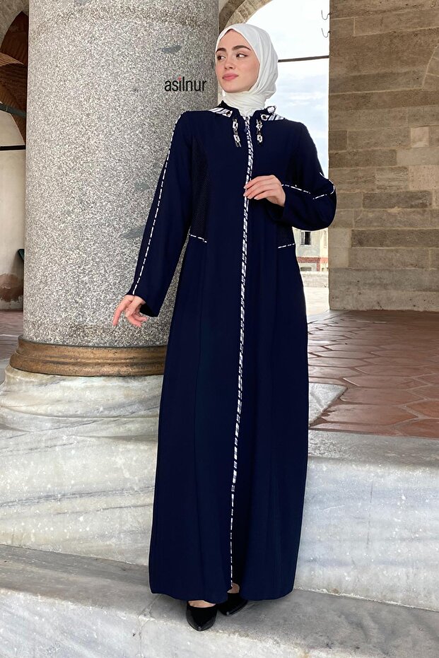 Neva Hooded Mesh Robe Navy Blue