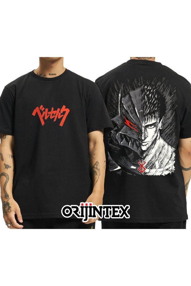 Berserk Guts Front and Back Printed Unisex Black Tshirt