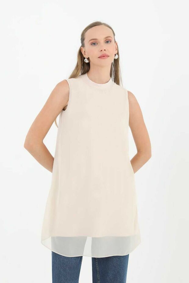 Zero sleeve front chiffon detail jersey underwear tunic 10270 - beige