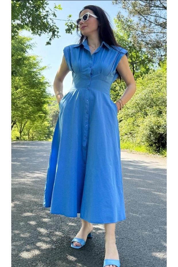 Maxi Length Poplin Dress - Long Dress with Pockets and Lining