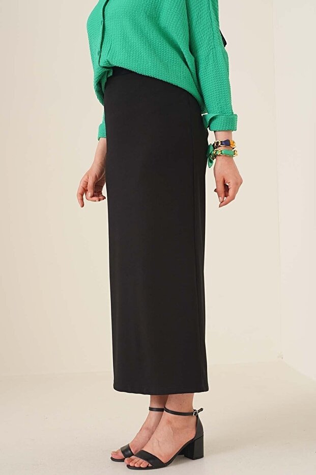Plain Black Scuba Pencil Skirt - 2