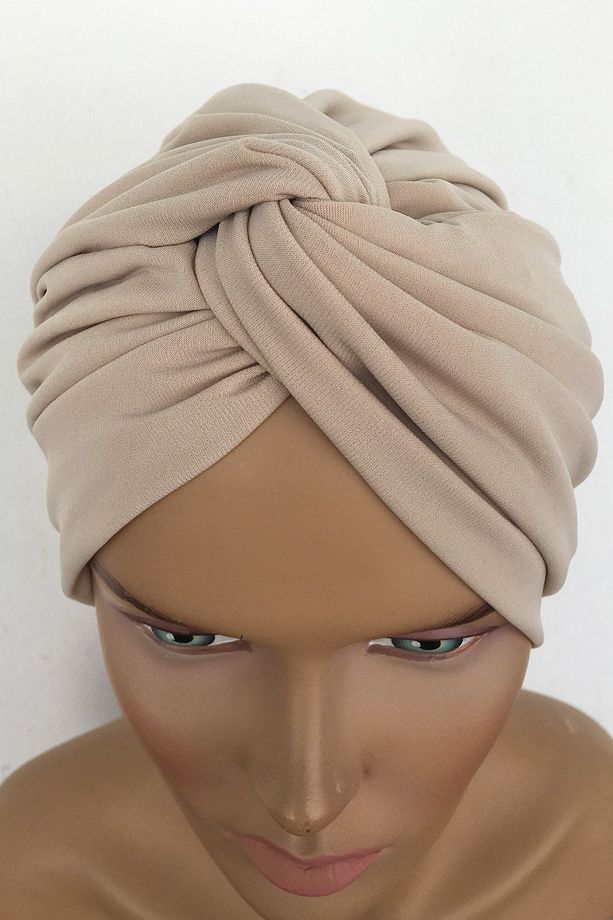 Bone Hazır Türban Tek Düğüm Bone Kadın Tesettür Bone Bej Dış Bone Hijab Geçmeli Bone - 4