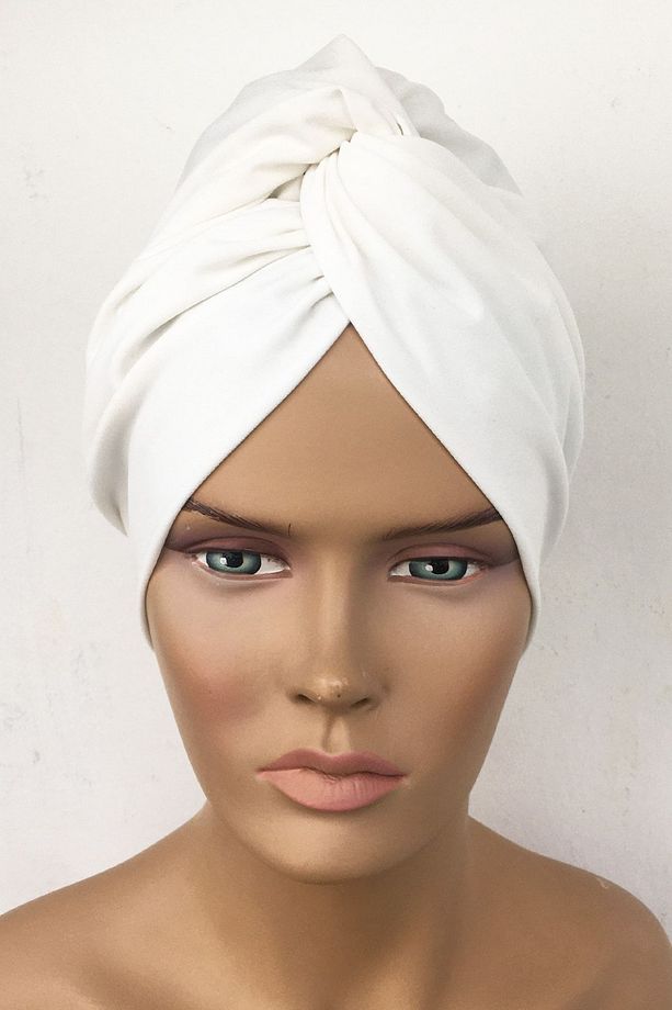 Bone Hazır Türban Tek Düğüm Bone Kadın Tesettür Bone Ekru Krem Beyaz Dış Bone Hijab Geçmeli Bone - 1