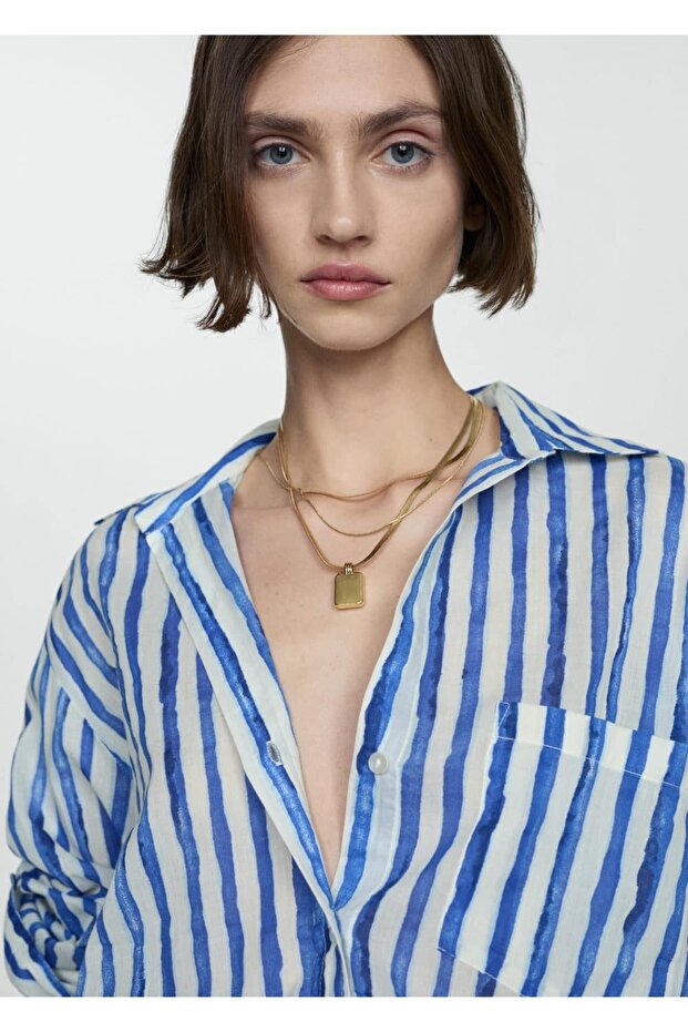 %100 pamuklu çizgili gömlek - 8