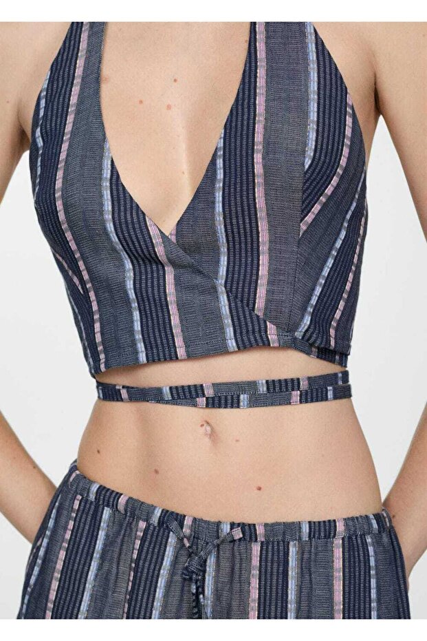 Çizgili cropped bluz - 7