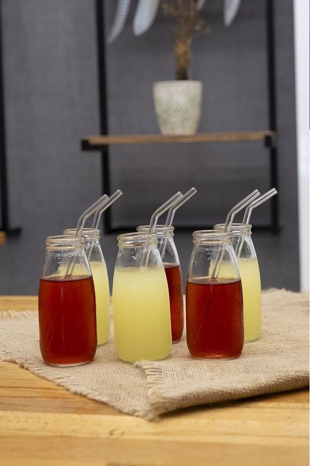 6 Adet Cam Pipetli Cam Bardak Milkshake, Meşrubat ve Kokteyl Bardağı Şişe Takımı - Sızdırmaz Kapaklı - 3