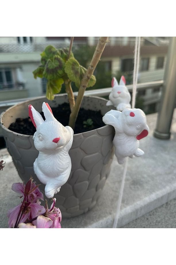 Saksı Süsü Dekoratif Saksıya Asılan Tavşanlar 3 Adet - 2