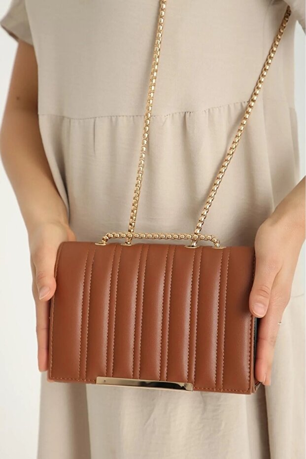 Women's Brown Shoulder Bag with Stitching Detail
