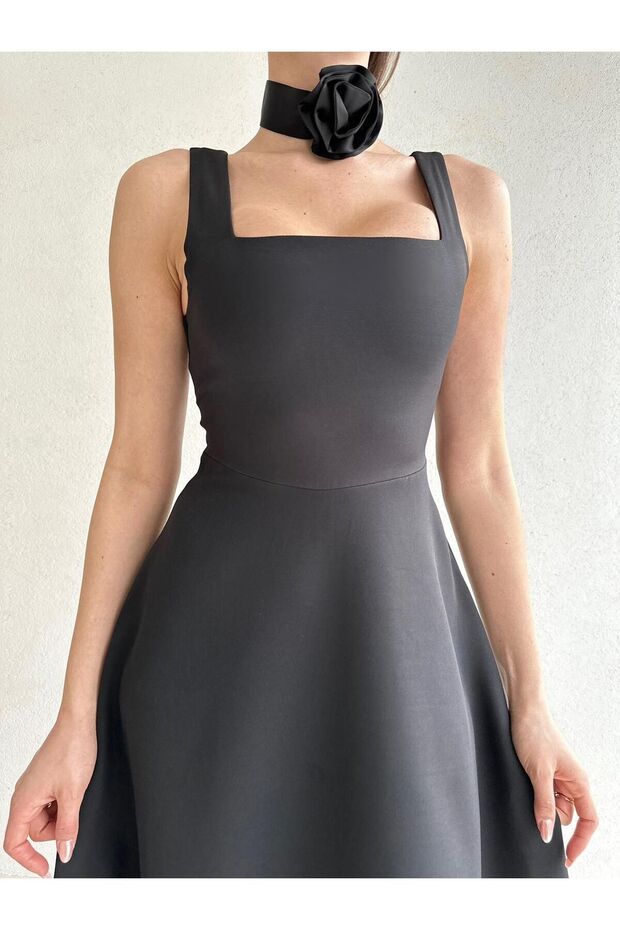 Flared cut square neck strap stylish modern design women's dress 151